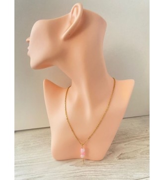 Collier en or 24K avec croix en strass et perles roses