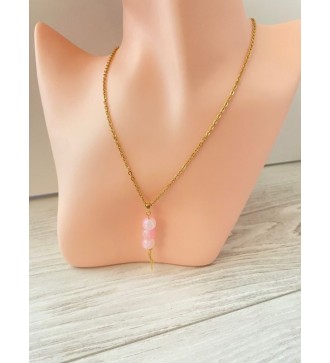 Collier en or 24K avec croix en strass et perles roses