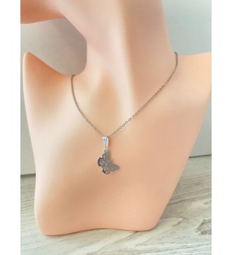 Collier en argent 925 avec pendentif papillon et croix