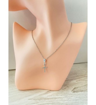 Collier en chaîne argent 925 avec pendentif croix argenté