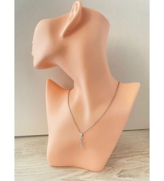 Collier en chaîne argent 925 avec pendentif croix argenté