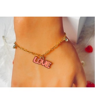 Bracelet doré avec pendentif "LOVE" et breloque strass
