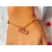 Pink Love – Bracelet ajustable pendentif LOVE et breloques acier inoxydable doré