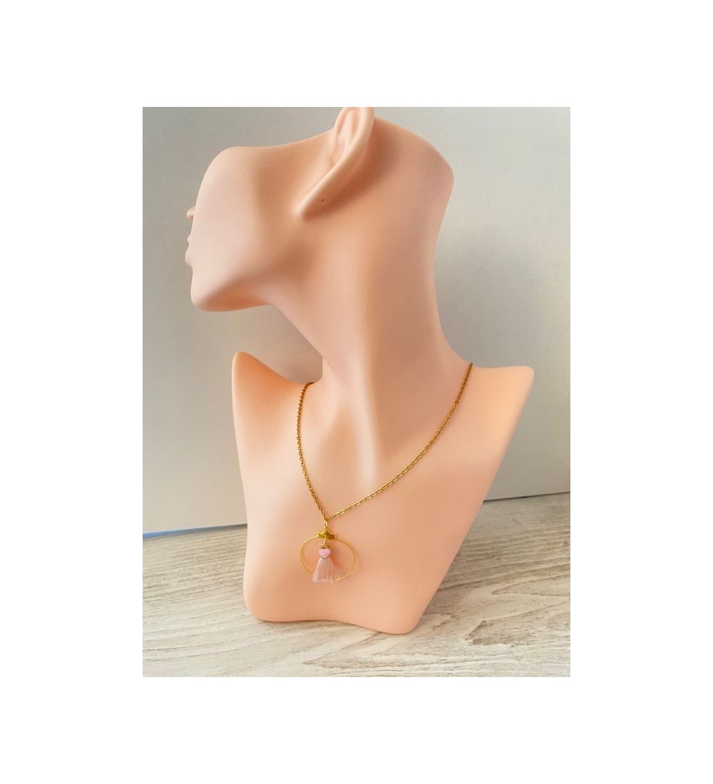 Collier or avec Anneau volant rose et coeur éclatant