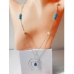 Teinte de Bleu – Collier argenté en acier inoxydable avec perles bleues et pendentif pierre  Teinte de Bleu – Collier argenté en acier inoxydable avec perles bleues et pendentif pierre