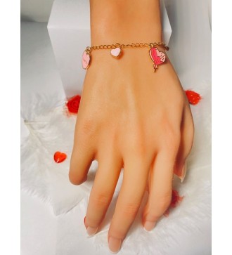 Bracelet coeur doré et rose avec inscription " I Love You"