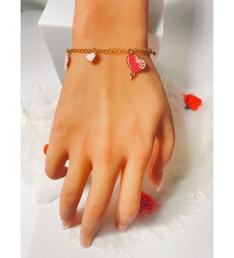 Bracelet coeur doré et rose avec inscription " I Love You"