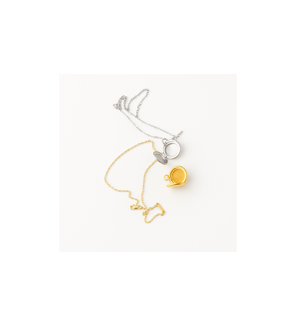 Médaillon acier inoxydable plaqué Or 24K et argent 925