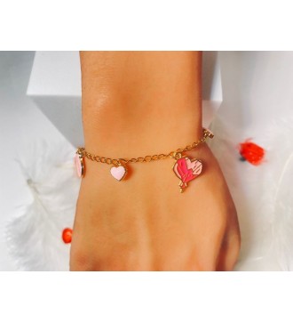 Bracelet coeur doré et rose avec inscription " I Love You"