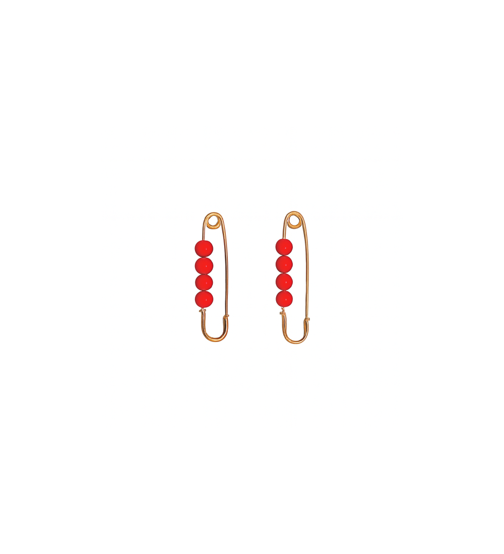Broches Épure & Couleur – Accessoires dorés aux perles rouges et noires Broches Épure & Couleur – Accessoires dorés aux perles rouges et noires