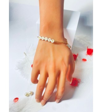 Bracelet doré avec cœurs et perles " Amour " élégant