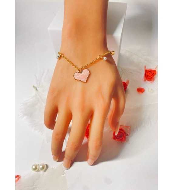 Hearts Pixels –Bracelet ajustable cœur pixelisé acier inoxydable
