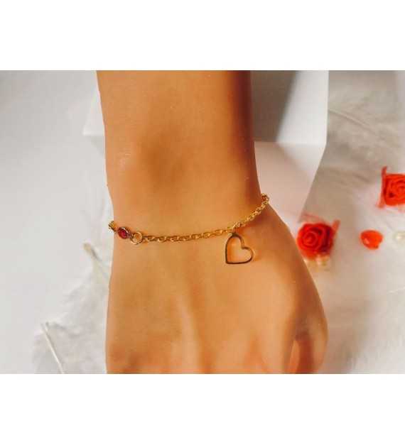 Cœur Percé – Bracelet plaqué or 24 K avec pendentif coeur