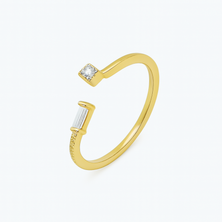 Bague Geometrique plaqué or 24K avec pierres - Bague Moderne Femme