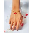 Mille Baiser – Bracelet plaqué or 24 K avec perles rouges et blanches et pendentif Mille Baiser – Bracelet plaqué or 24 K avec perles rouges et blanches et pendentif