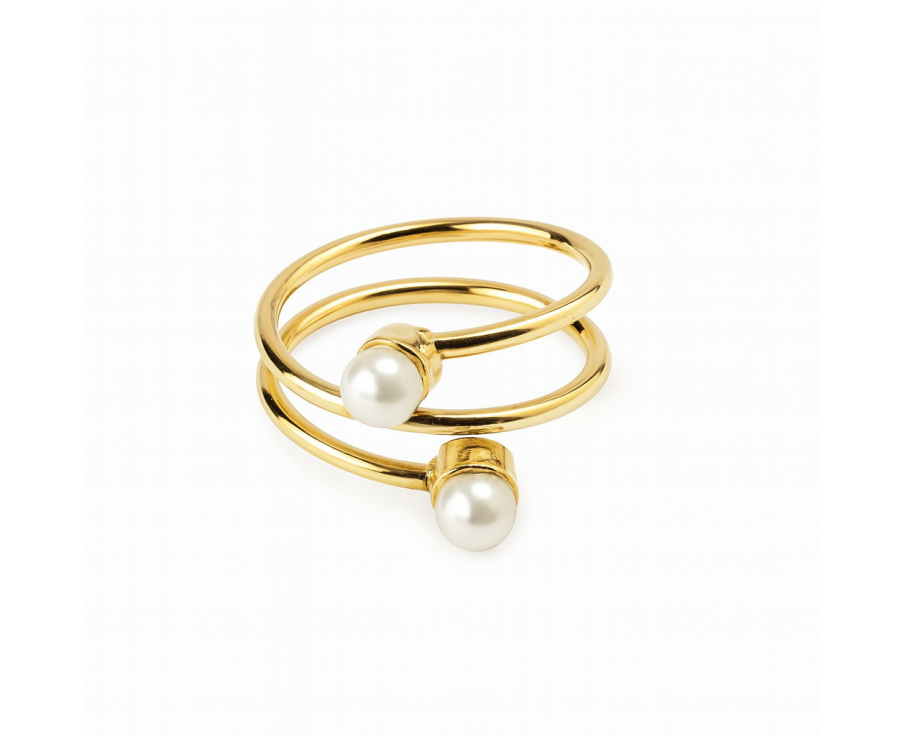 Bague Duo Perles en plaqué or 24K – Bijou raffiné AU2Bijoux