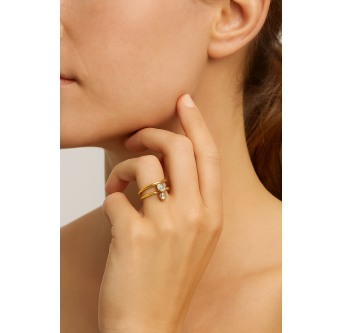 Bague Double Strass plaqué or 24K - Bijou Artisanal Elégant