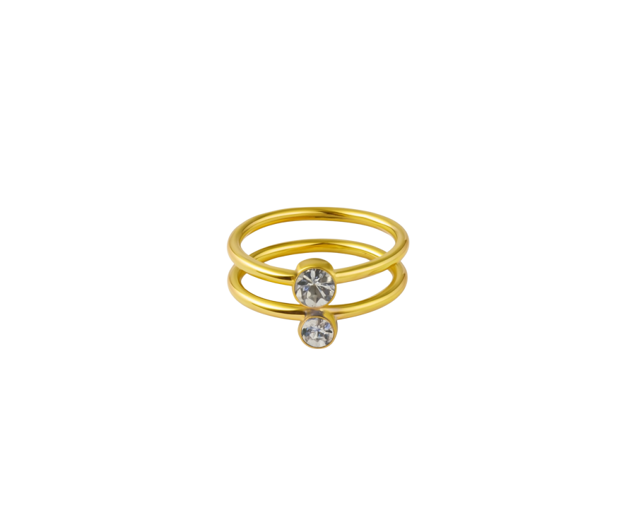 Bague Double Strass plaqué or 24K moderne – Bijou raffiné pastel luxe à Lyon | AU2Bijoux Bague Double Strass plaqué or 24K moderne – Bijou raffiné pastel luxe à Lyon | AU2Bijoux