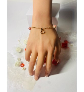 Bracelet doré avec pendentif cœur et perles Chinoises