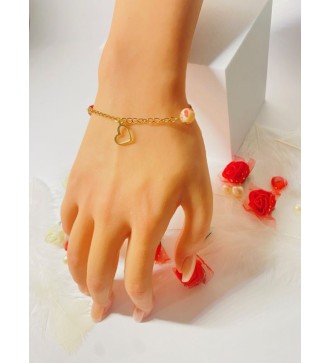 Bracelet doré avec pendentif cœur et perles Chinoises