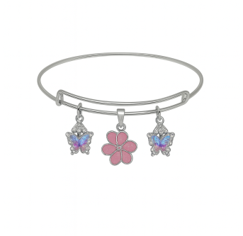 Jardin Enchanté – Bracelet plaqué argent 925 artisanal, fleur & papillons 