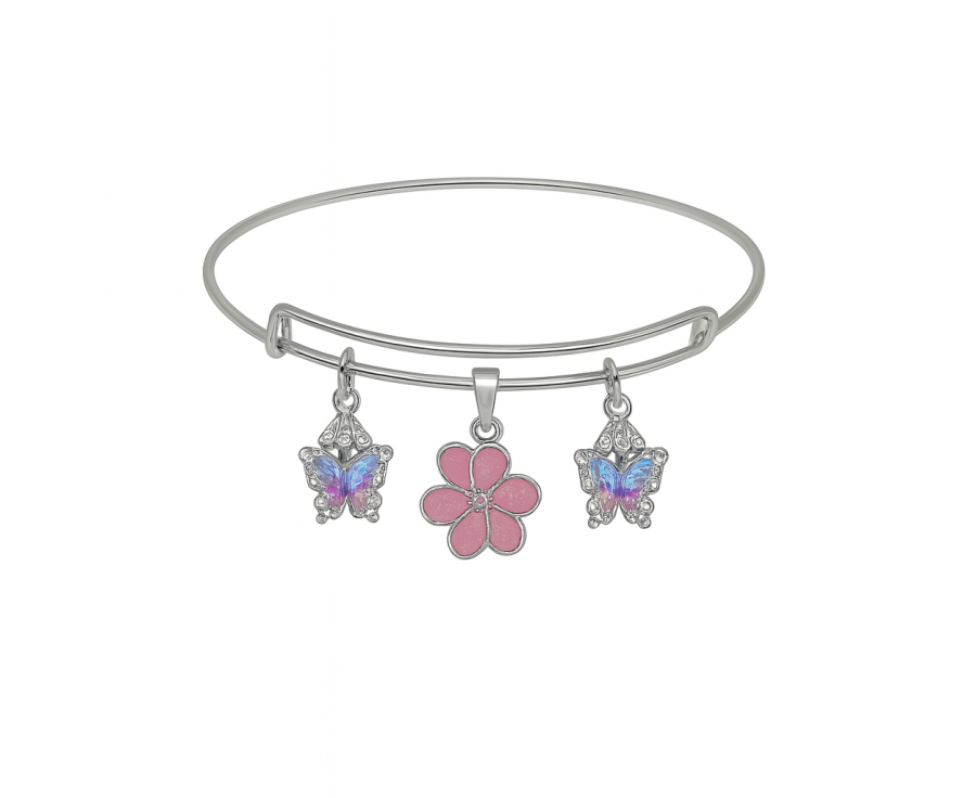 Jardin Enchanté – Bracelet plaqué argent 925 artisanal, fleur & papillons 