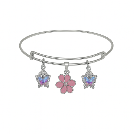 Jardin Enchanté – Bracelet plaqué argent 925 artisanal, fleur & papillons