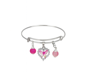 Cœur Papillon Rose - Bracelet Jonc 