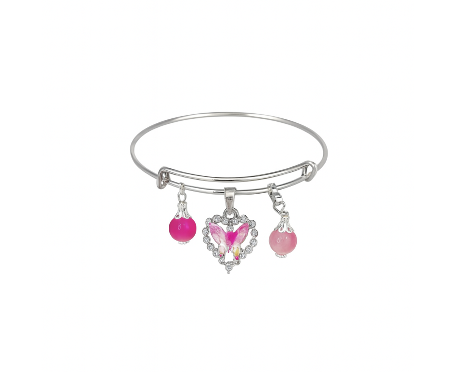 Cœur Papillon Rose - Bracelet Jonc Cœur Papillon Rose - Bracelet Jonc