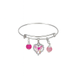 Cœur Papillon Rose - Bracelet Jonc plaqué argent 925