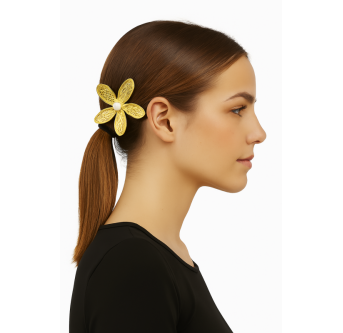 Élastique Bijou Fleur Perle Dorée – Pastel Luxe Bijou cheveux