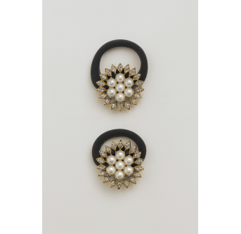 Élastique cheveux bijou fleuri doré – perles et strass chic