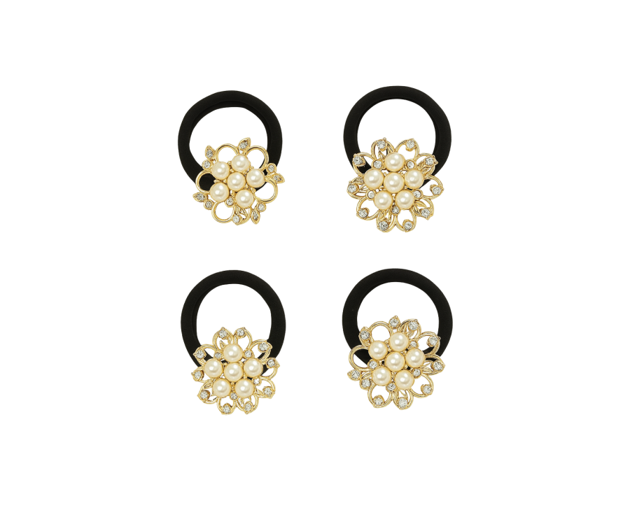 Fleurs de Minuit – Lot de 2 élastiques cheveux bijoux dorés perles et strass Fleurs de Minuit – Lot de 2 élastiques cheveux bijoux dorés perles et strass