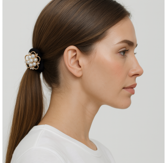 Fleurs de Minuit – Lot de 2 élastiques cheveux bijoux dorés