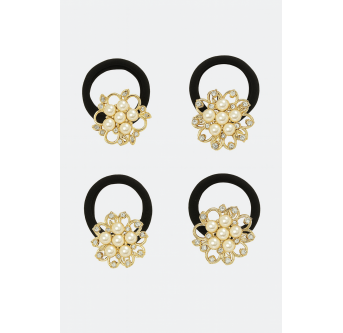 Fleurs de Minuit – Lot de 2 élastiques cheveux bijoux dorés