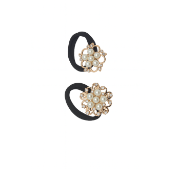 Fleurs de Minuit – Lot de 2 élastiques cheveux bijoux dorés