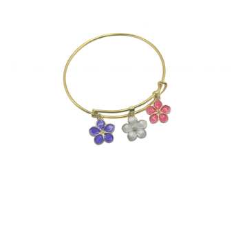 Bracelet jonc plaqué or 24K–Charm Fleur Violette