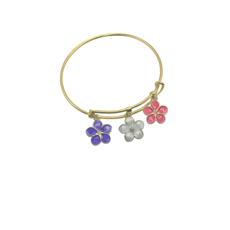 Bracelet jonc plaqué or 24K–Charm Fleur Violette