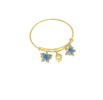 Papillons bleus & nacre céleste - Bracelet plaqué or 24K
