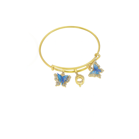 Papillons bleus & nacre céleste - Bracelet plaqué or 24K