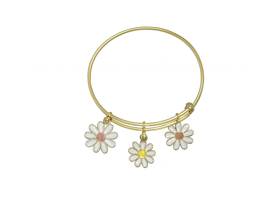 Trio de Marguerites plaqué or 24 K - Bracelet Jonc 