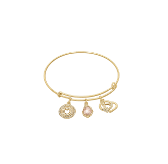 Bracelet jonc plaqué or 24K – Le Rituel du Cœur (Charms amour & cristal rose)