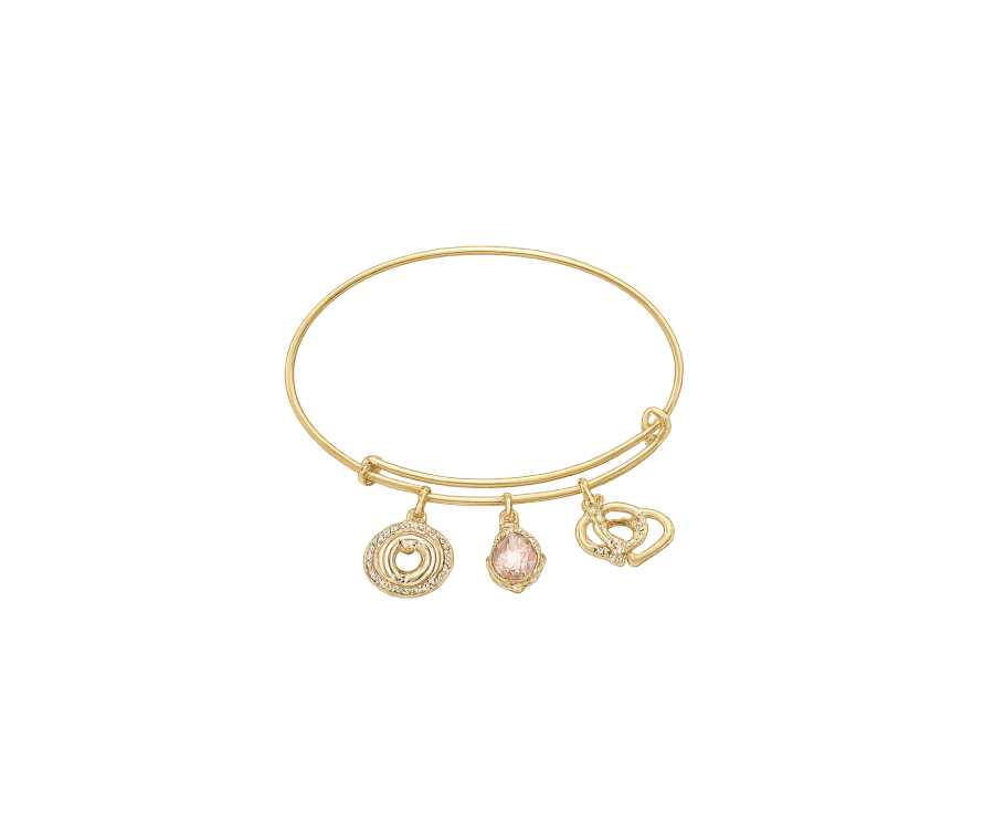 Charms Cœurs & Goutte Rose - Bracelet Jonc 24 K 