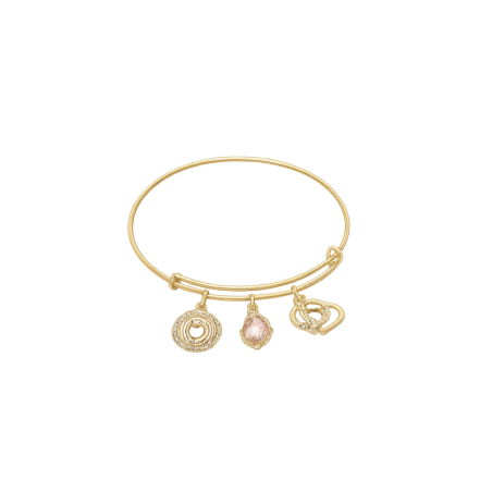 Bracelet jonc plaqué or 24K – Le Rituel du Cœur (Charms amour & cristal rose)
