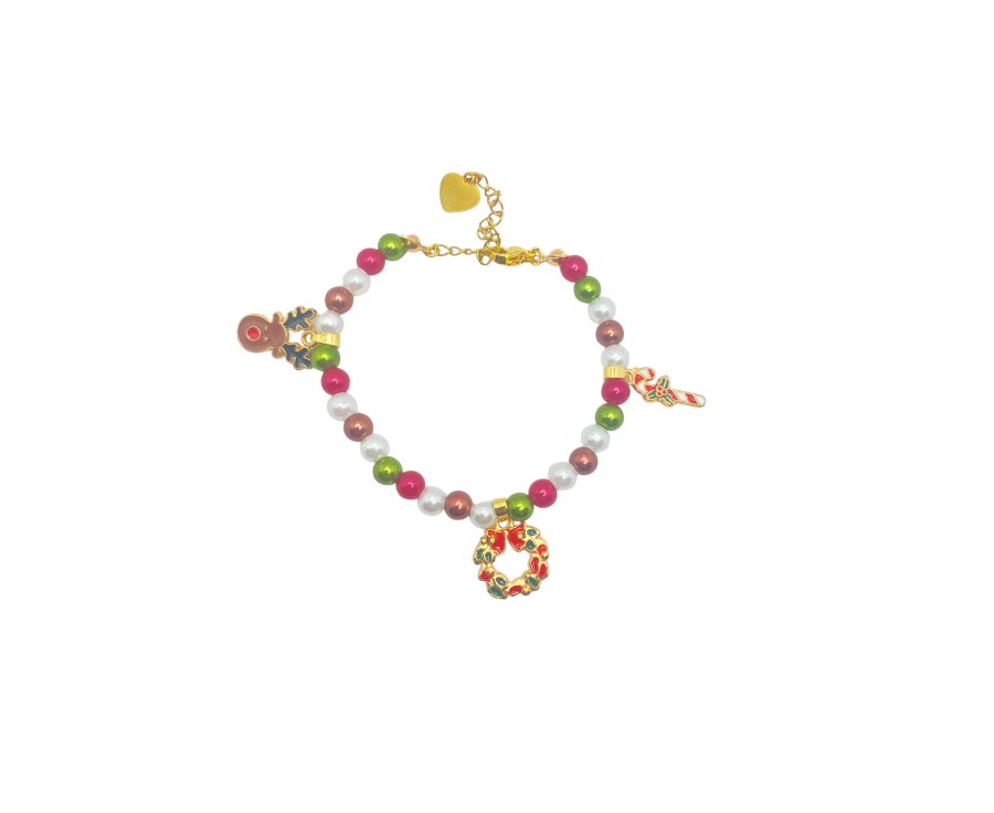 Flocon Doré – Bracelet de Noël en acier avec charms festifs  Flocon Doré – Bracelet de Noël en acier avec charms festifs