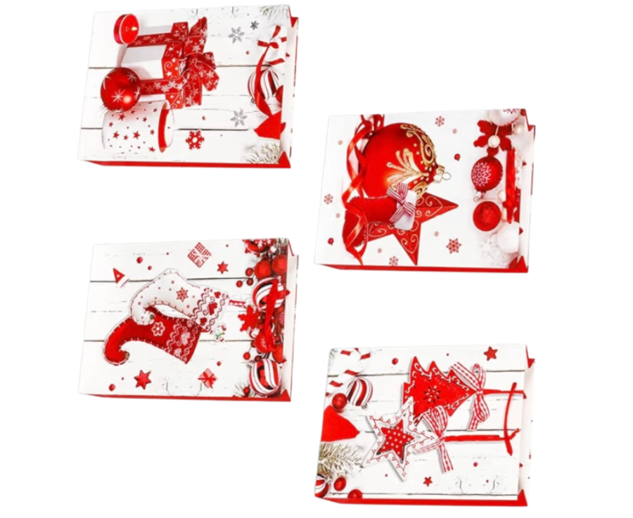 Sac cadeau Noël – Motifs traditionnels rouges et blancs Sac cadeau Noël – Motifs traditionnels rouges et blancs