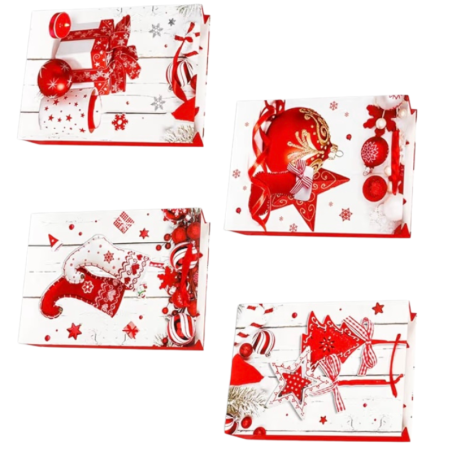 Sac cadeau Noël – Motifs traditionnels rouges et blancs