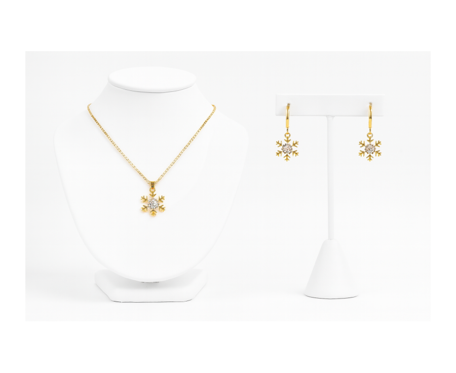 Parure Flocon Givré – Bijou Noël Collier & Boucles Acier doré Parure Flocon Givré – Bijou Noël Collier & Boucles Acier doré