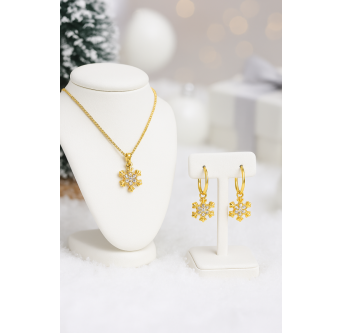 Parure Flocon Givré – Bijou Noël Collier & Boucles Acier doré
