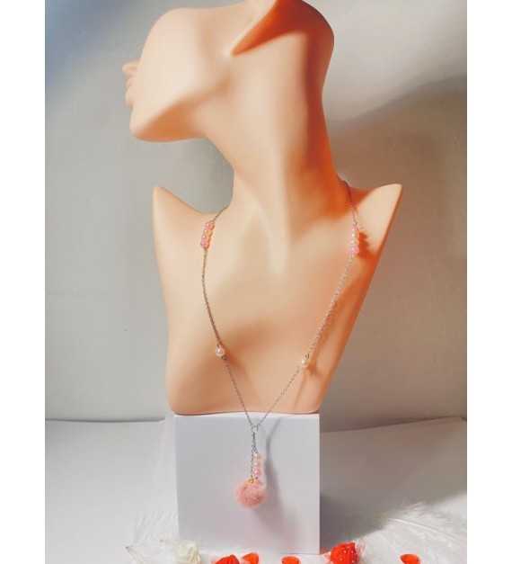 Collier Pompon Rose – bijou artisanal fait main